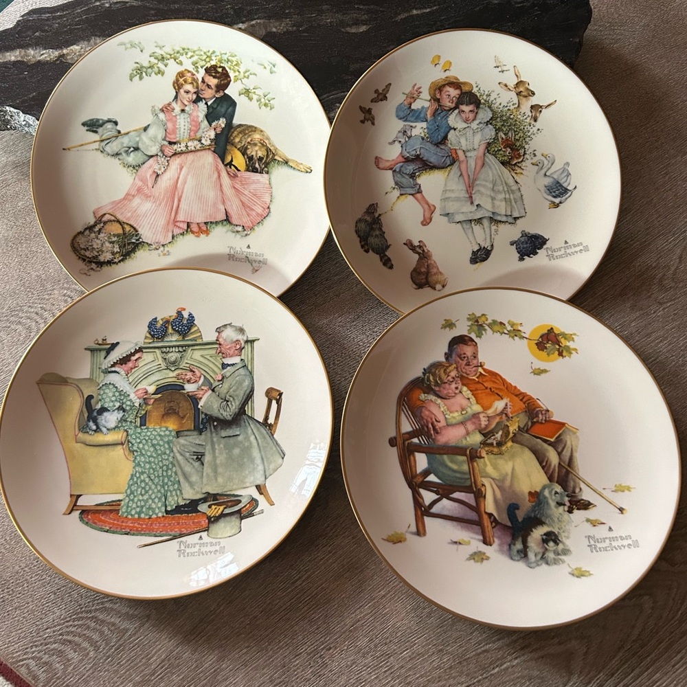 Norman Rockwell Gorham 1973 Limited edition decorative wall plates set of 4
